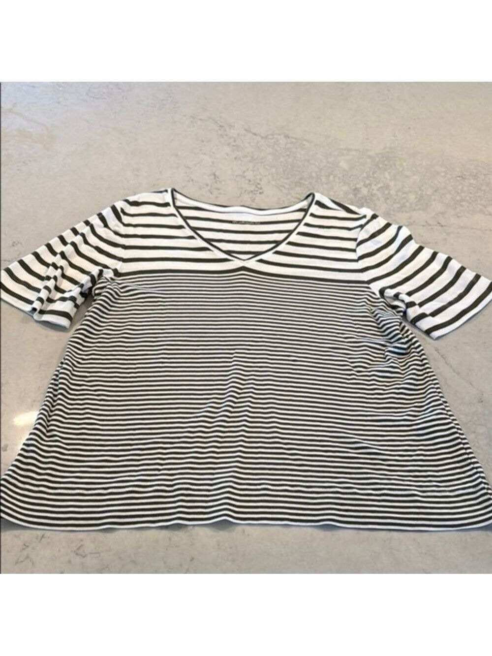 Chicos The Ultimate Tee Olive Green Striped V Neck Top XL